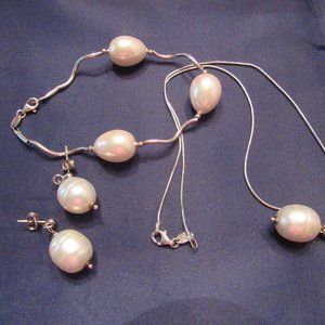 Baroque Pearl And Sterling Set- Italian Jeweler - image 1